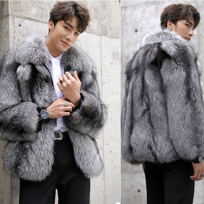 Men's clothing Autumn-winter fur men's coat Fashion casual silver fox fur coat thickened to keep warm_autovado.com