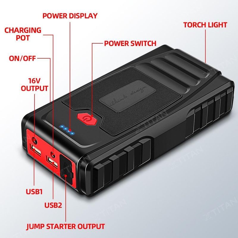 129800mAh Bank 3in1 Cable Emergency Power Supply Car Jump Starter & Air Pump Accessories Black_autovado.com