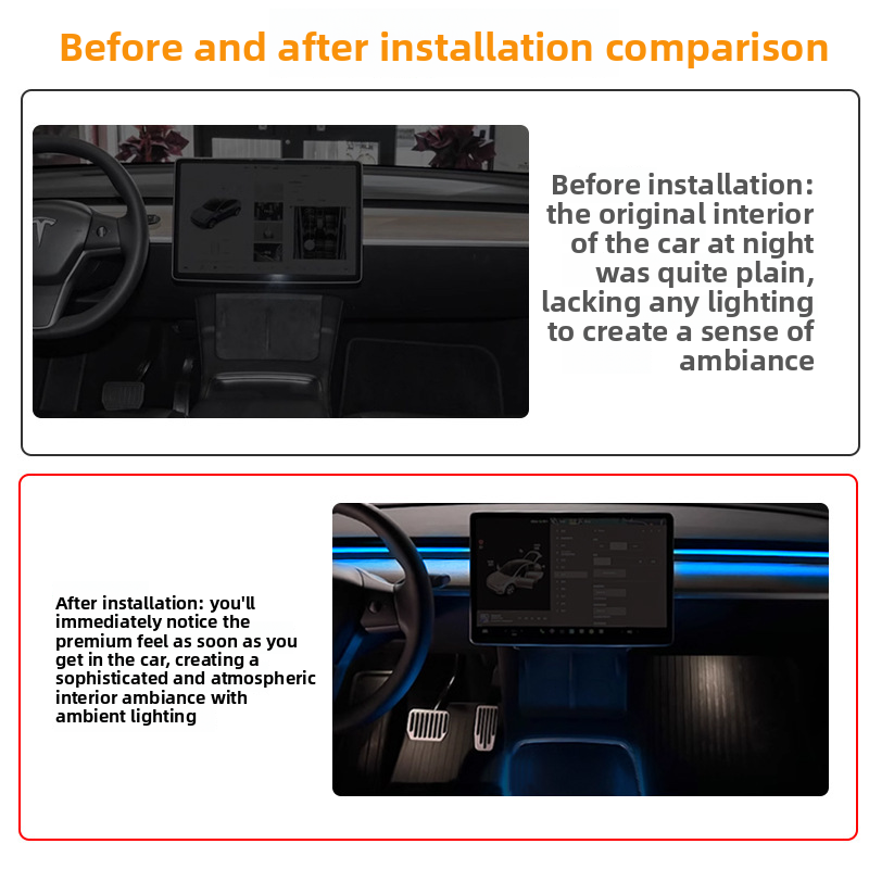 Applicable For Tesla Model 3/Y Dynamic Shadow Dashboard Colorful Ambient Non-Destructive Central Control Air Vent LED_autovado.com