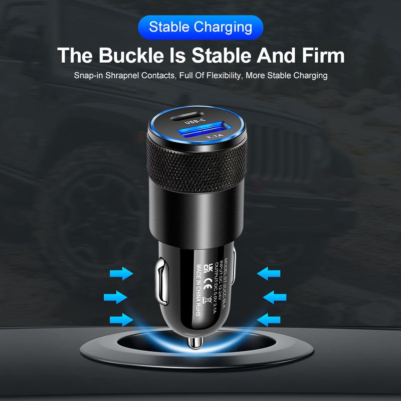 3.1A USD+PD Small Steel Cannon Metal Aluminum Alloy Charge USB-C+USB Car Charger_autovado.com