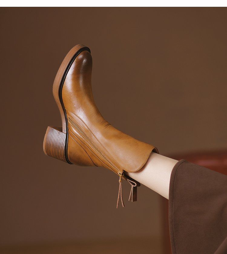 Vintage wind tube side zipper Martin boots new chunky heel fashion trend women's boots_autovado.com