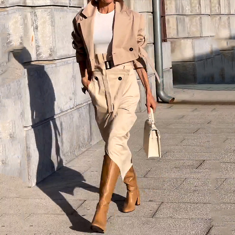 Women's Clothing New Versatile Casual Workwear Temperament Button Belt Suit Skirt_autovado.com