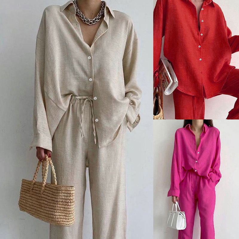 Temperament Lapel Long-sleeved Shirt Lace-up Pants Fashion Casual Suit_autovado.com