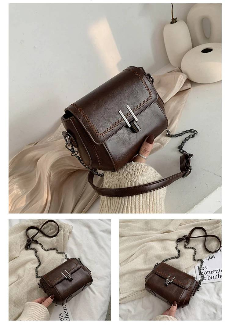 Vintage Trend Women's Crossbody Bag Chain Hasp Zipper PU Leather Square Shoulder Bags Chic Lady Versatile Pack_autovado.com