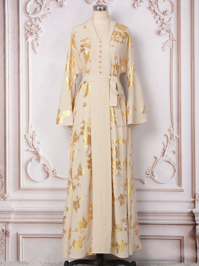 Women's Clothing Middle Eastern Muslim women's fashion new style gold stamped evening dress Arabic dress Kaftan robe_autovado.com