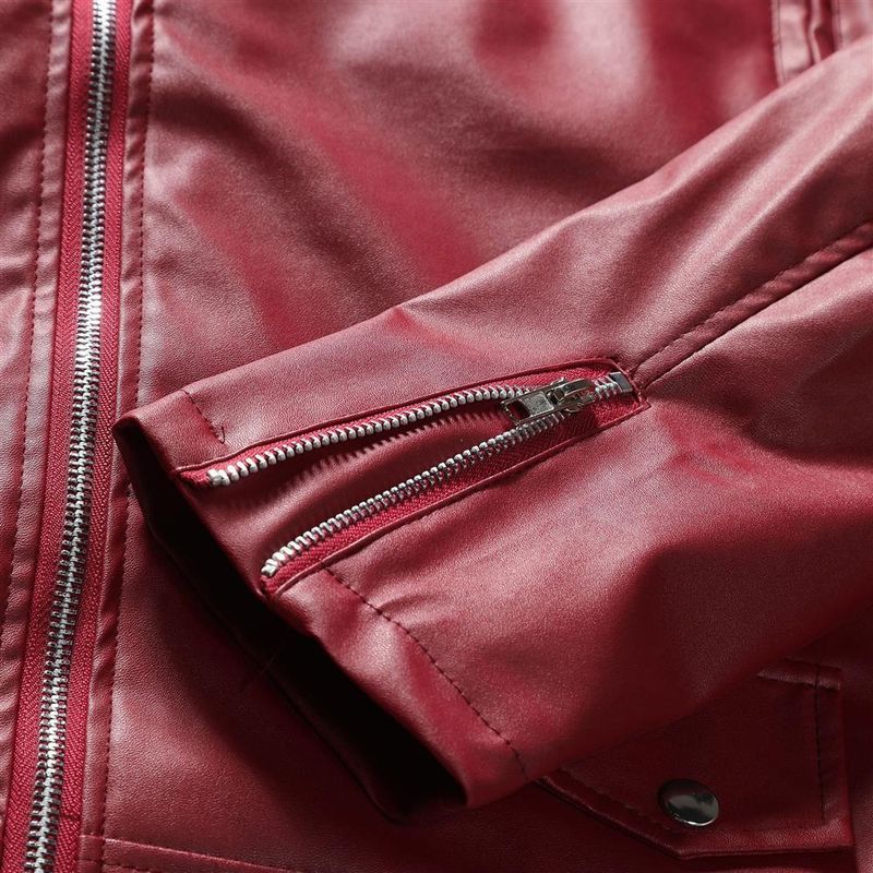 Men's PU Leather Jacket Men's Stand Collar Punk Motorcycle Leather Jacket_autovado.com