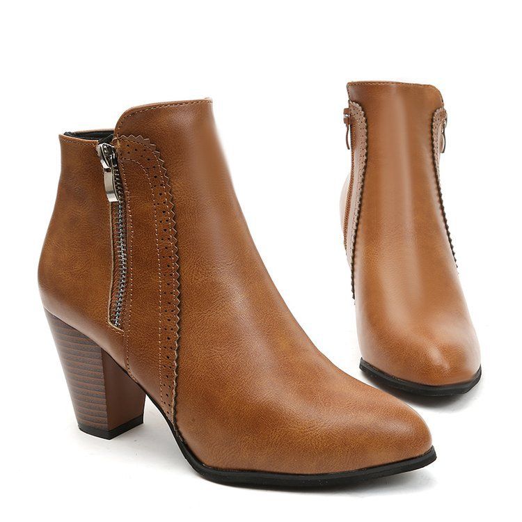 Vintage polished chunky heel high heel side zip Doc Martens plus size_autovado.com