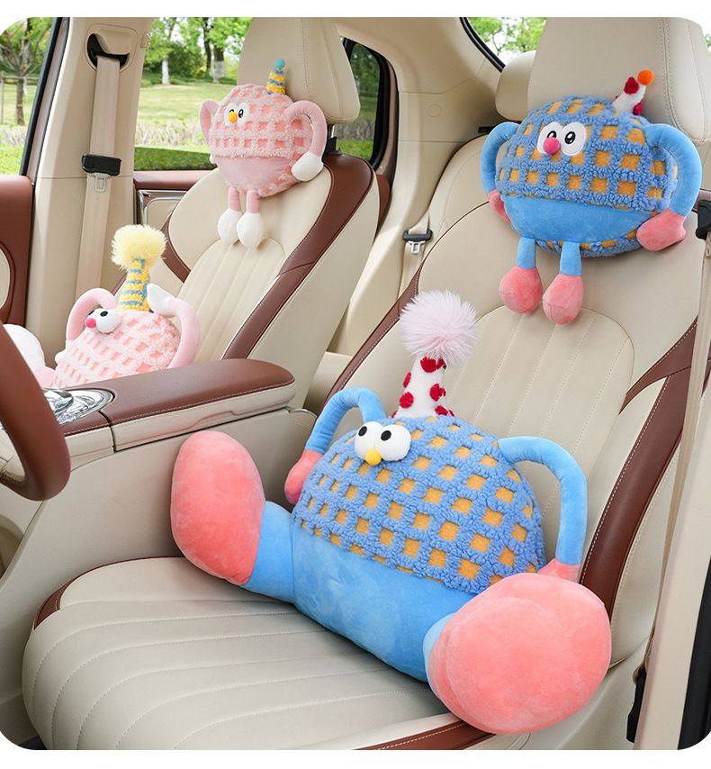 Cute Lumbar Support Cartoon Creative Monster Comfortable Car Headrest Neck Pillow Interior Accessories For Women_autovado.com