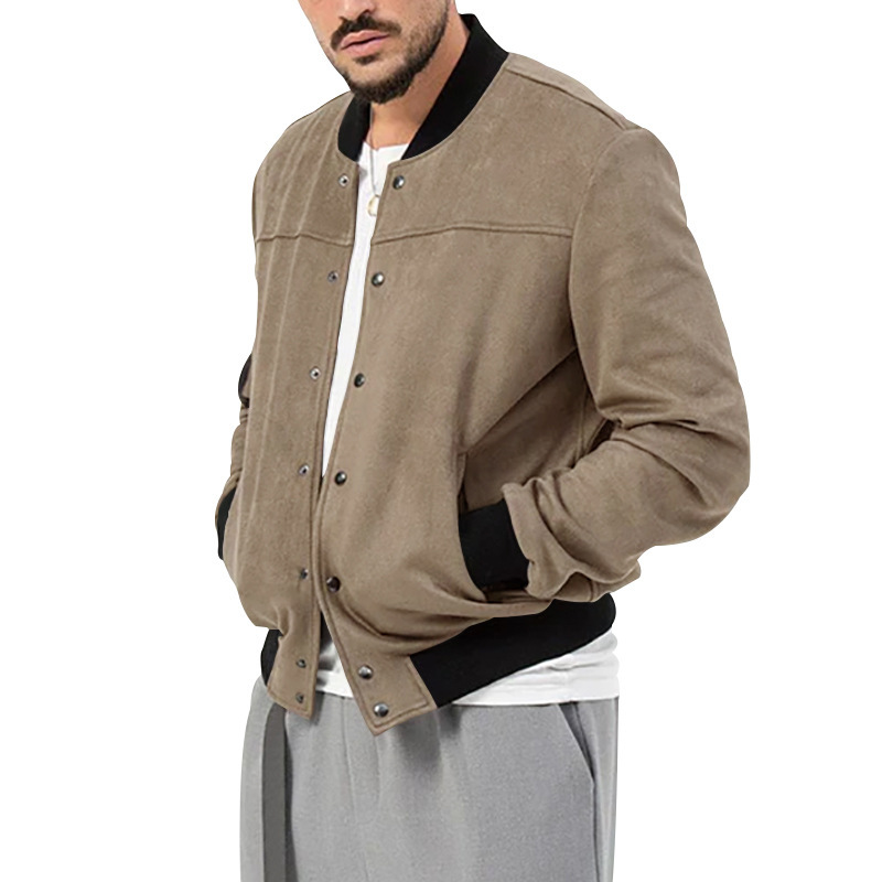 Man's clothing Suede stand collar men's button-up cardigan jacket casual trendy coat for men_autovado.com