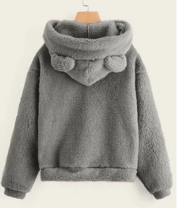 Women's Clothing autumn and winter new fluffy rabbit ears hooded warm sweater sweater_autovado.com
