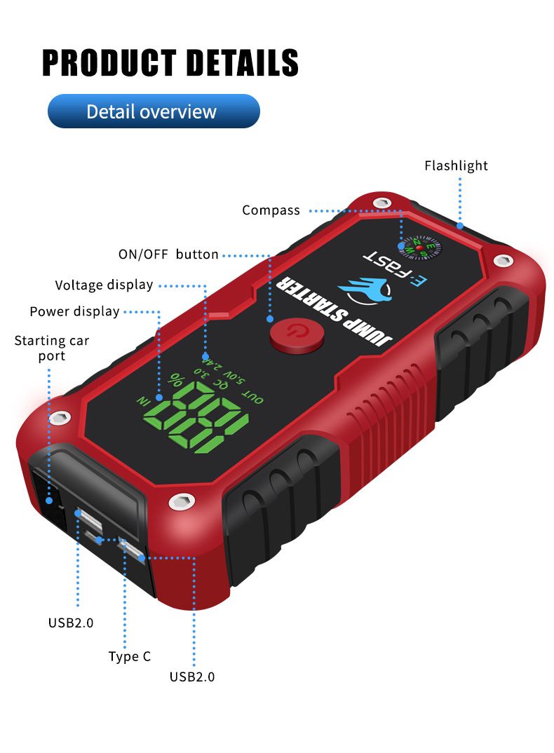 Portable Multi-Function Power Bank Emergency Jump Starter Outdoor Car Battery Rescue_autovado.com