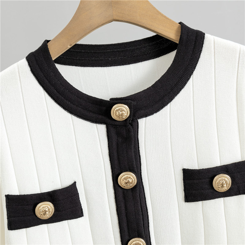 Women's haute couture French socialite knit suit slim coat skirt two-piece set_autovado.com
