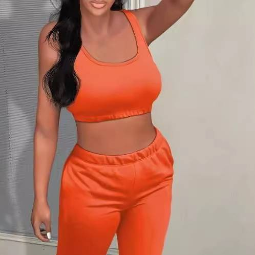 Women's Clothing fashion sleeveless vest slim hip suit tube top backless casual two piece suit_autovado.com