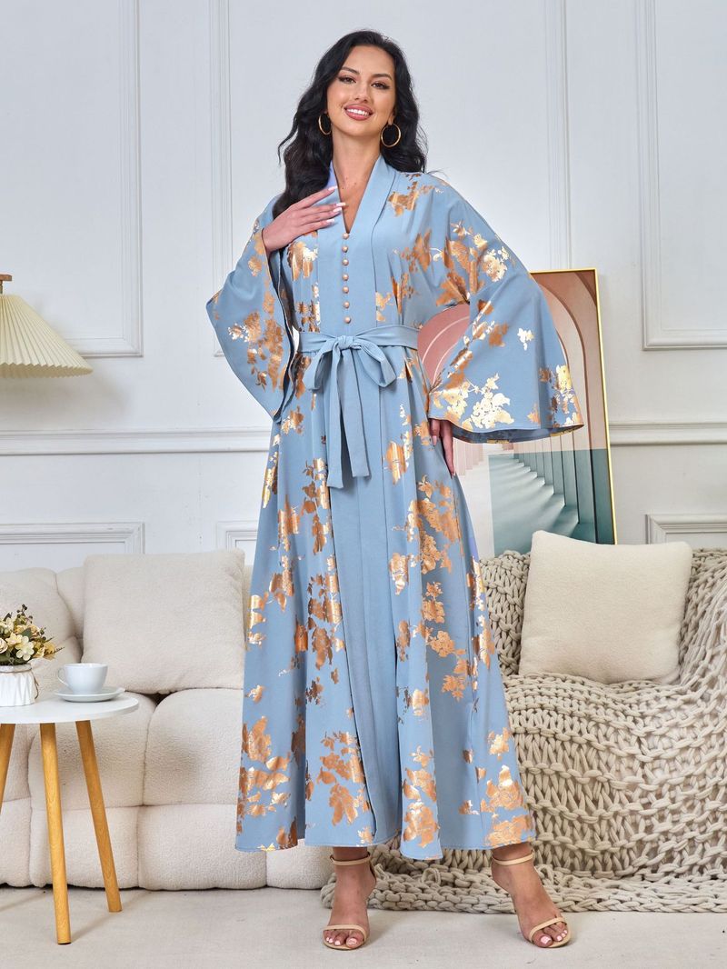 Women's Clothing Middle Eastern Muslim women's fashion new style gold stamped evening dress Arabic dress Kaftan robe_autovado.com