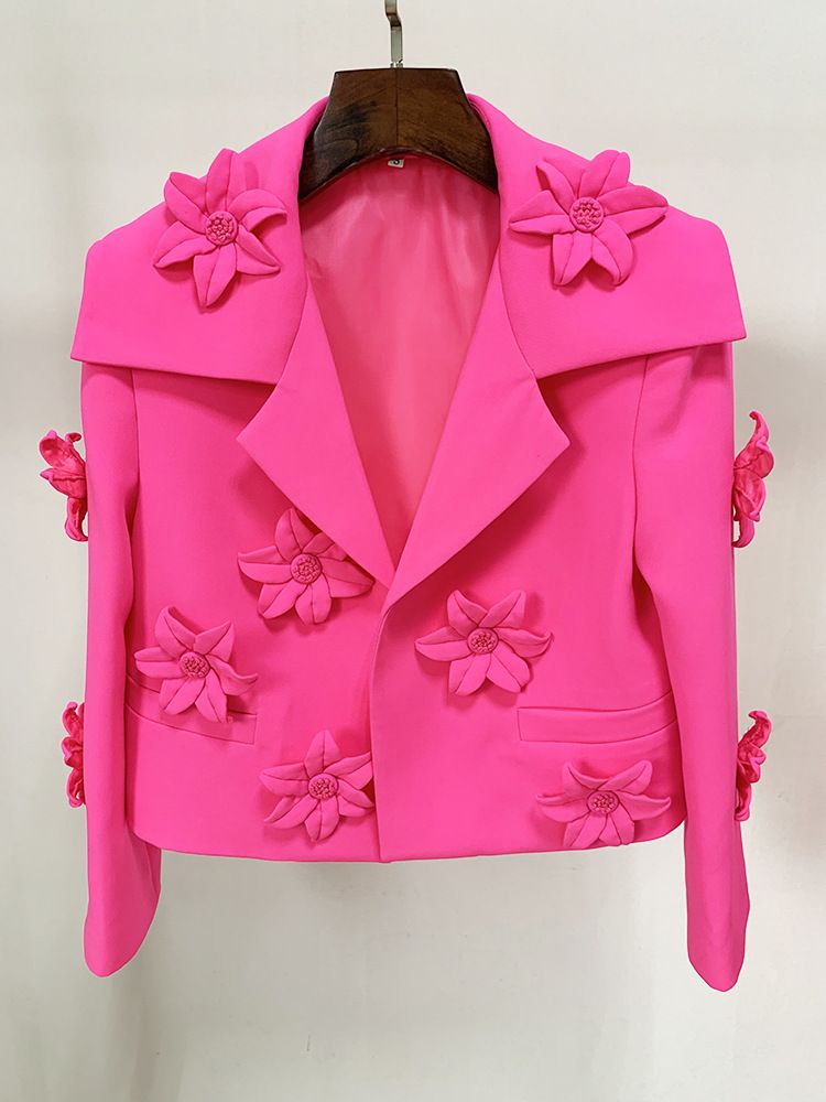 Women's Clothing Star Fashion Fluorescent Series Heavy duty Three dimensional Flower Decorated Short Suit Jacket_autovado.com