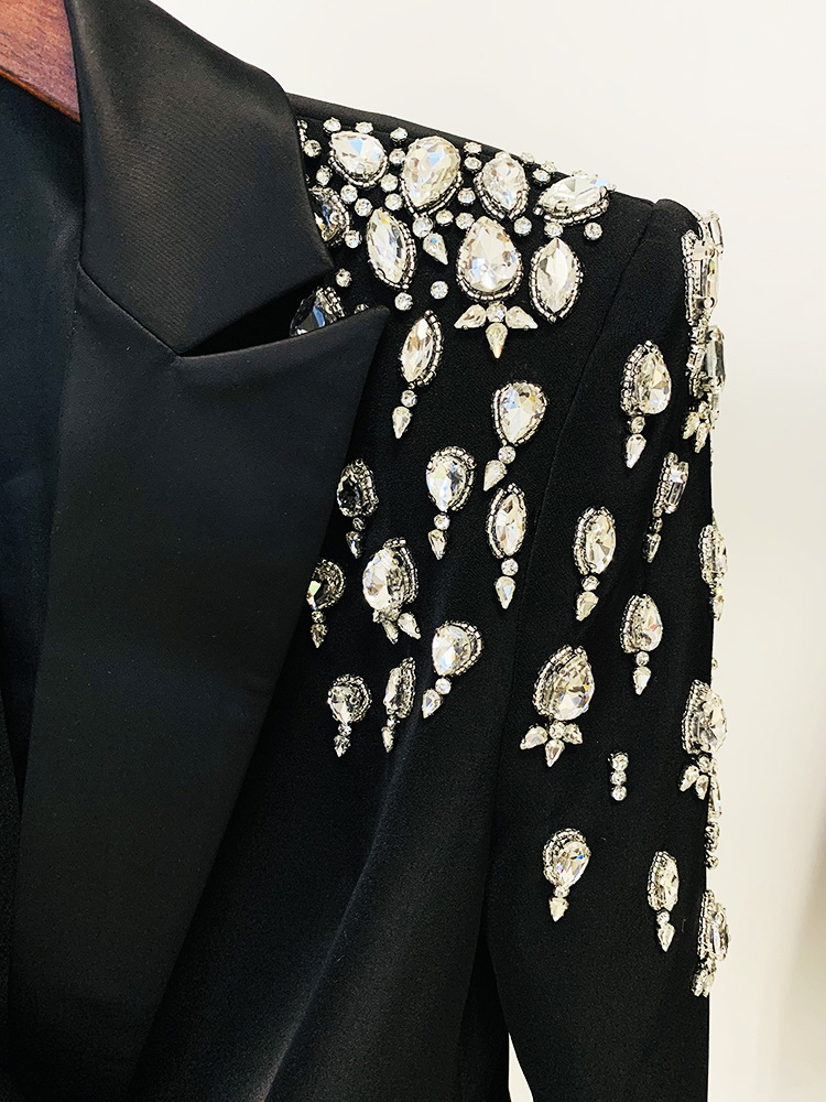 Women's fashion beaded and diamond-studded slim-fit suit jacket_autovado.com
