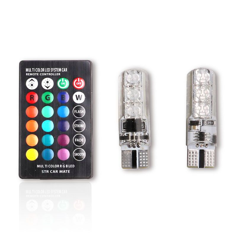 Automotive LED wide light bright silicone 5050-6SMD wireless remote control RGB colorful flash T10 small Lamp licence plate_autovado.com