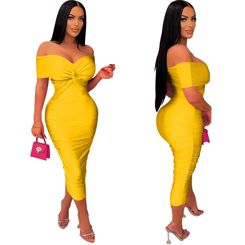 Women's solid color pleated sleeveless long skirt tube top dress_autovado.com