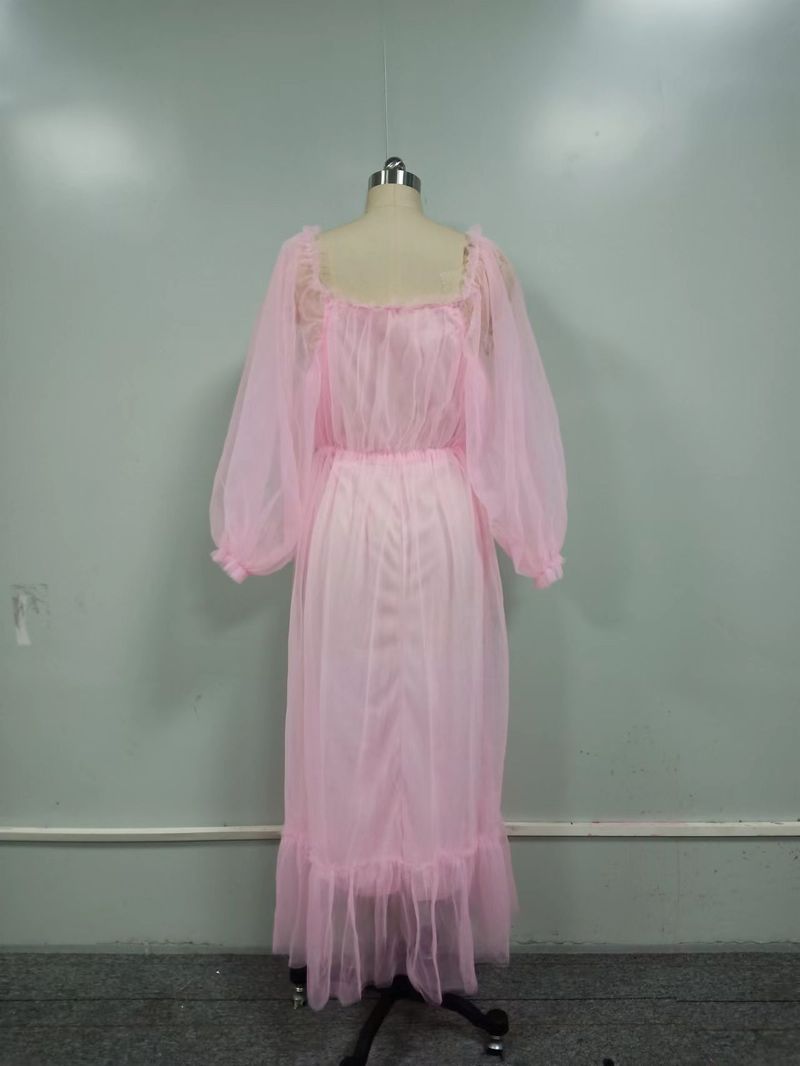 Women's 2023 off-the-shoulder mesh long sleeve wedding dress large hem dress Bridal Wear_autovado.com