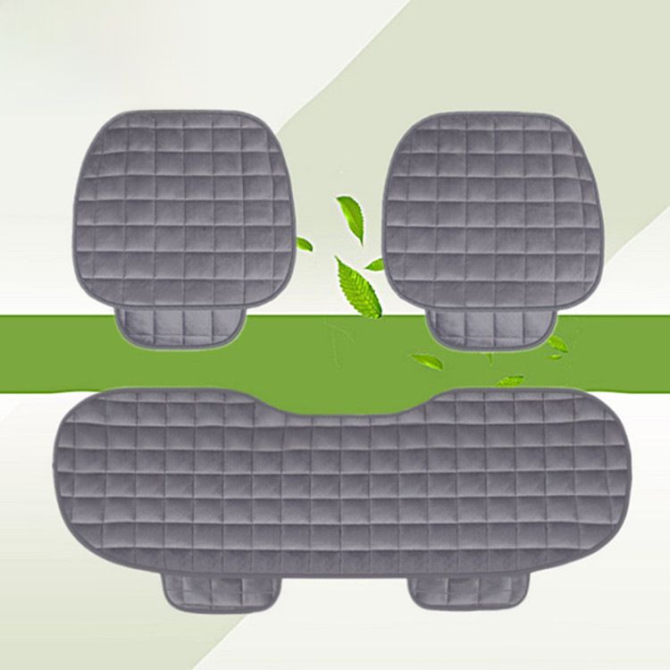 Winter car seat cushion no backrest square embroidered plush tie-free warm three-piece front and rear row single seat cushion_autovado.com