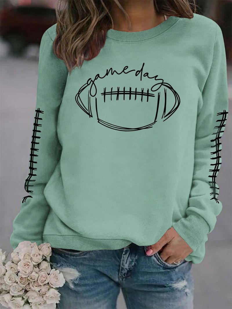 Women's Clothing new autumn game day print fashion sweater spot trend long sleeve_autovado.com