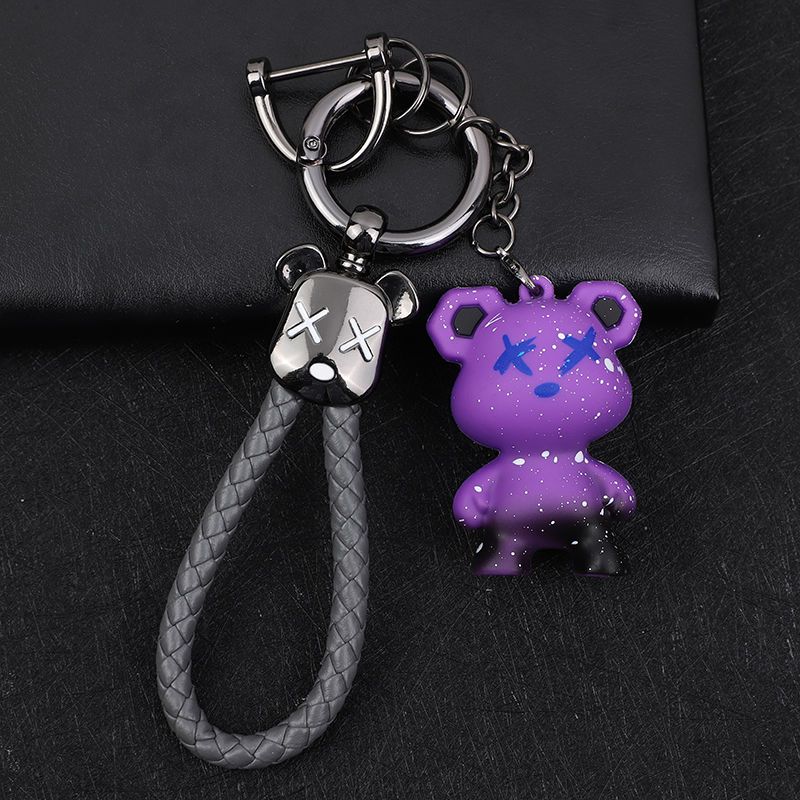 Chameleon Bear Keychain Braided Rope Car Keychain Female Cartoon Bear Creative Couple Exquisite Bag Pendant_autovado.com