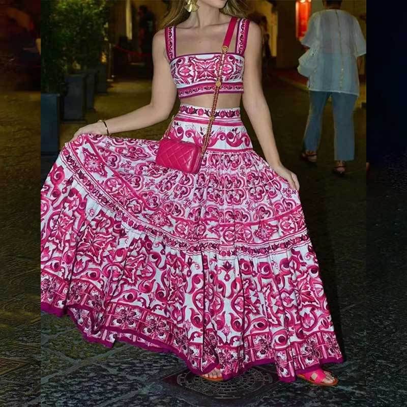 Hot Selling New Elegant Two-piece Printed Swing Suit_autovado.com