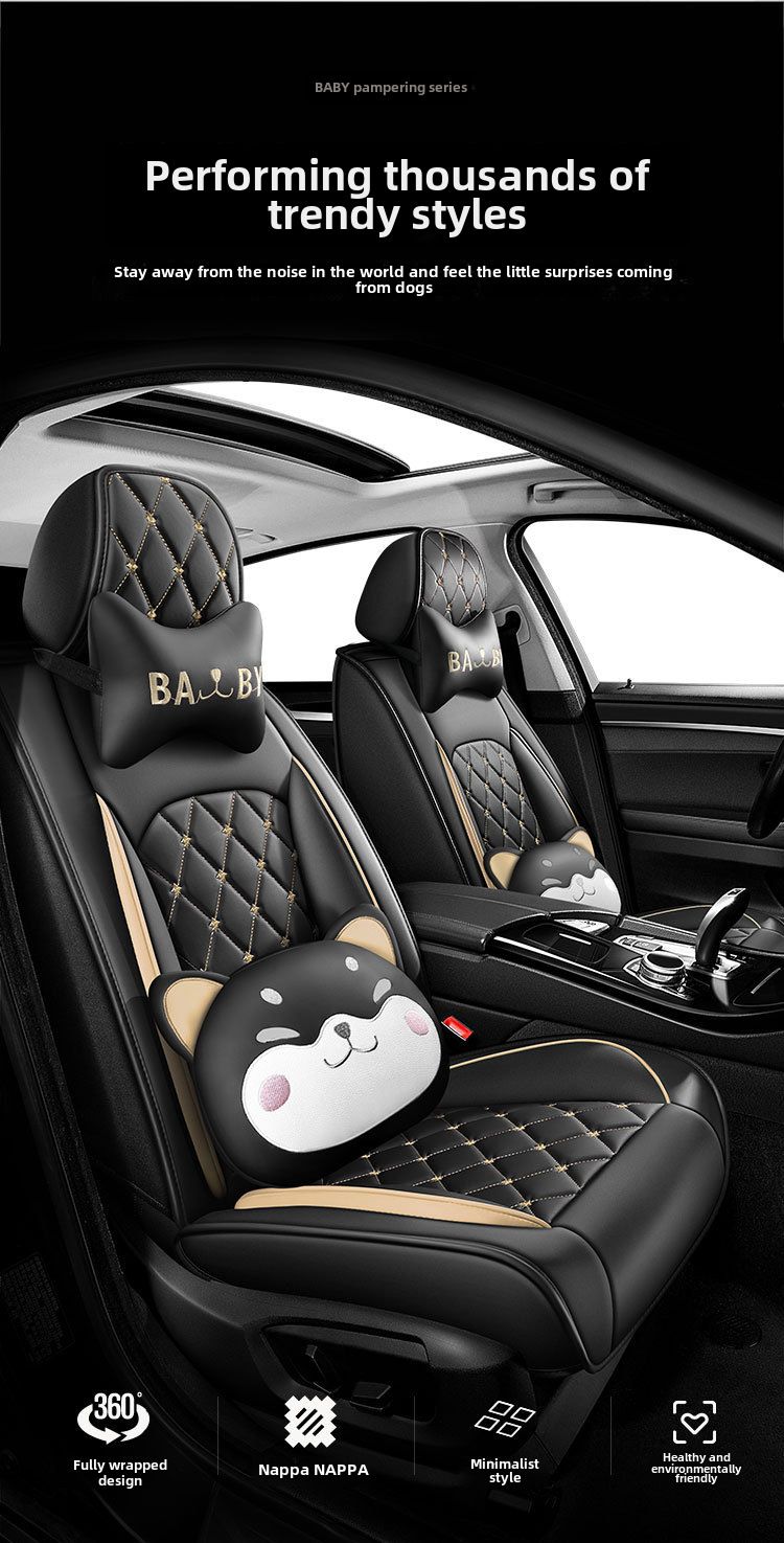 New Crown All-inclusive Full Leather Diamond Four Seasons Car Cushion Four Seasons Universal Dog Head Cartoon Car Seat Cover_autovado.com