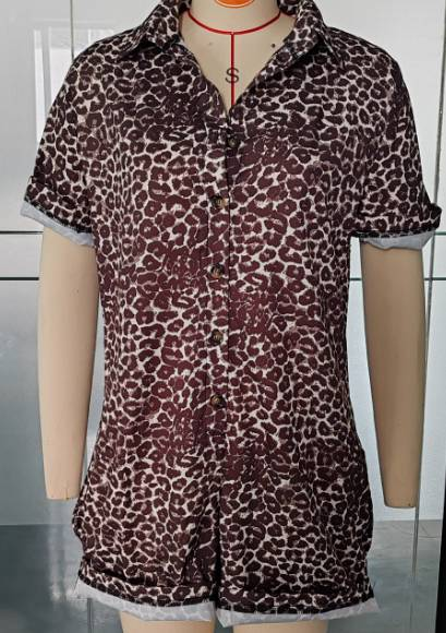 New Women's print holiday style lapel design shirt shorts suit women_autovado.com