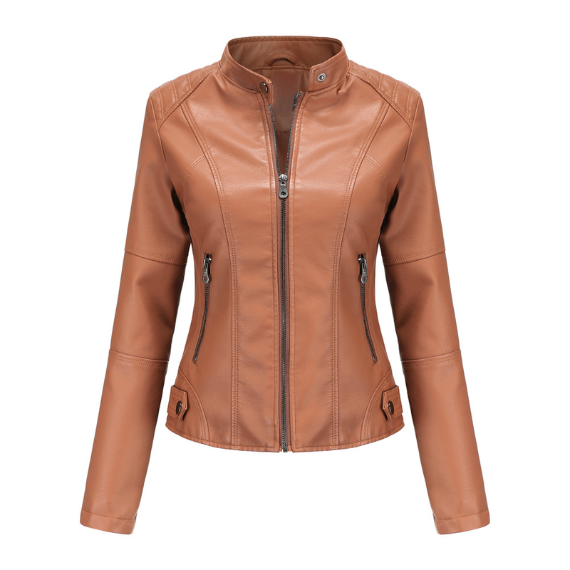 Women's slim jacket Jacket Women's biker jacket large size standing collar leather jacket_autovado.com