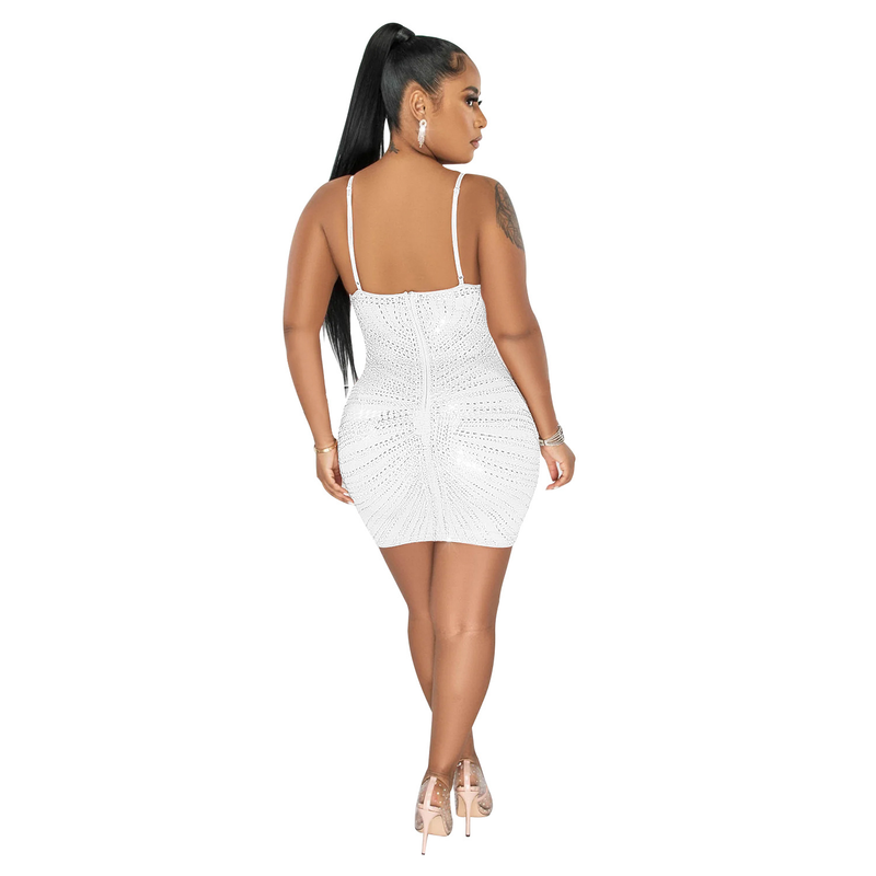 Women's hot diamond mesh suspender sleeveless short skirt dress_autovado.com