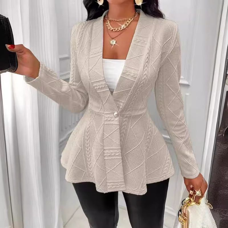 Women's Clothing new casual texture single button green fruit collar long sleeved top jacket_autovado.com