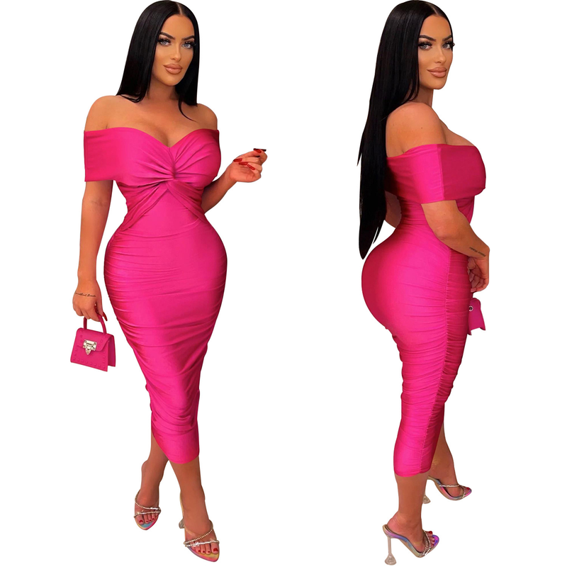 Women's solid color pleated sleeveless long skirt tube top dress_autovado.com