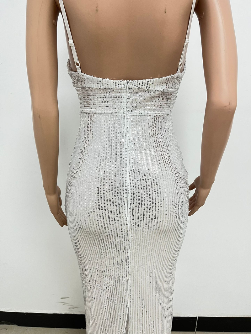 Women's summer slit backless hot girl dress sequined sleeveless suspender skirt women_autovado.com