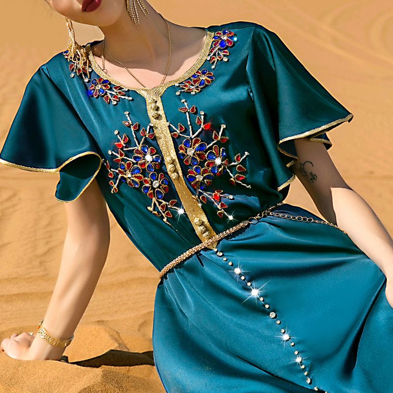 BA7029 new hand-stitched short-sleeved dress travel party lady style long dress_autovado.com