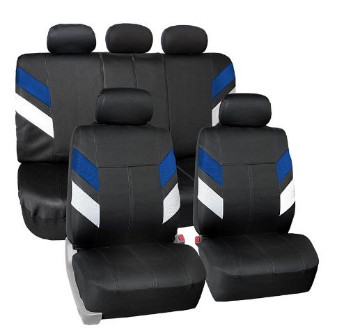 New splicing color Blue white sandwich Black PVC car seat cover_autovado.com