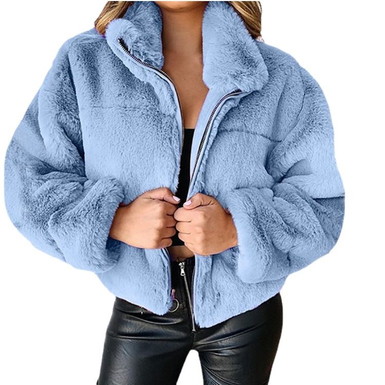 Women's Clothing autumn and winter rabbit fur zipper cardigan plush warm jacket_autovado.com