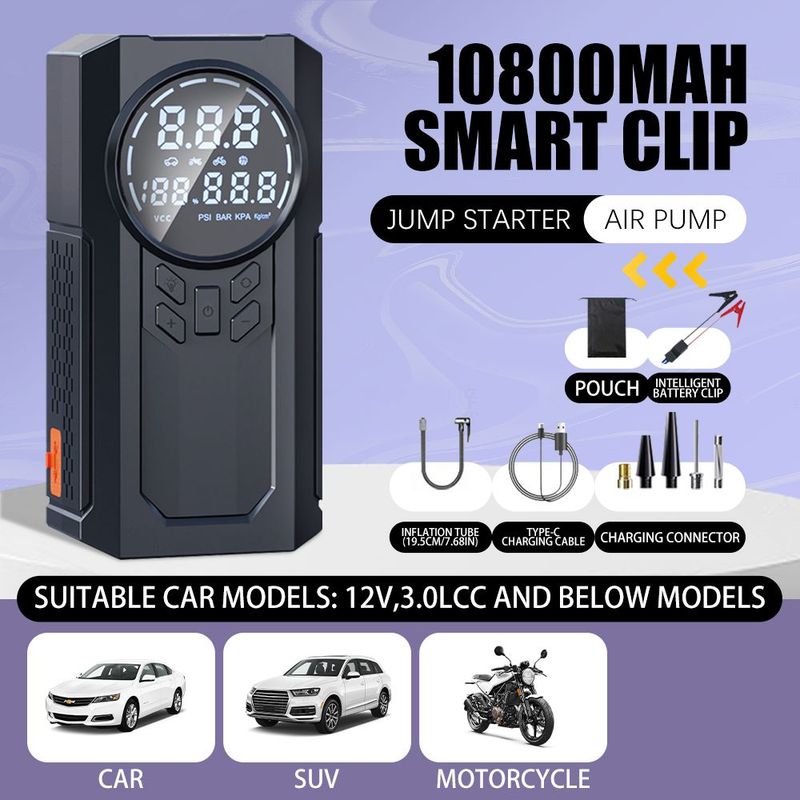 10800mAh 4 In 1 Car Jump Power Bank Pump Tire Air Compressor 12V Emergency Jumper Starter_autovado.com