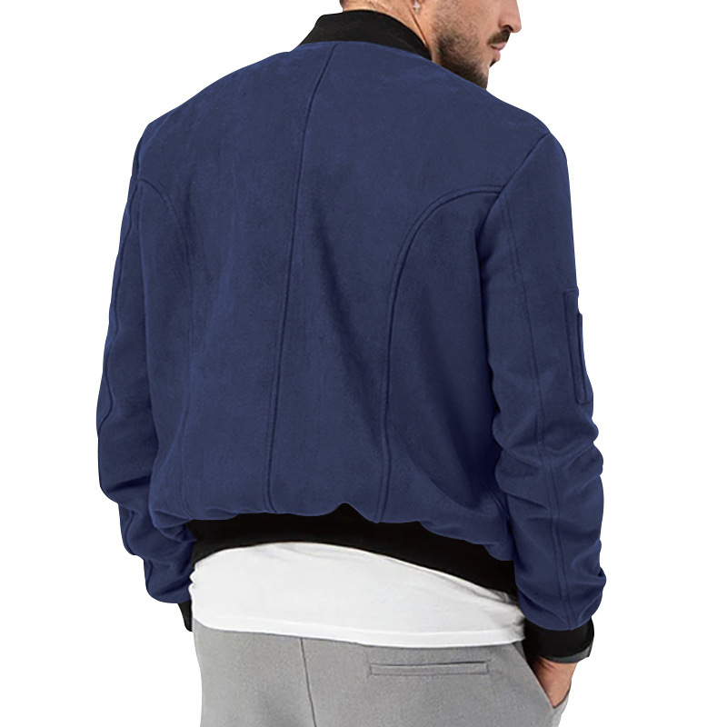 Man's clothing Suede stand collar men's button-up cardigan jacket casual trendy coat for men_autovado.com