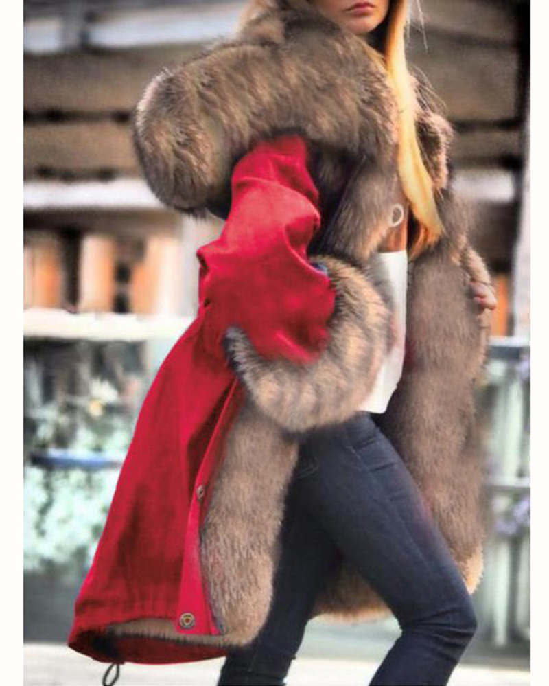 Women's imitation crystal fox fur big collar long fur collar hooded coat_autovado.com