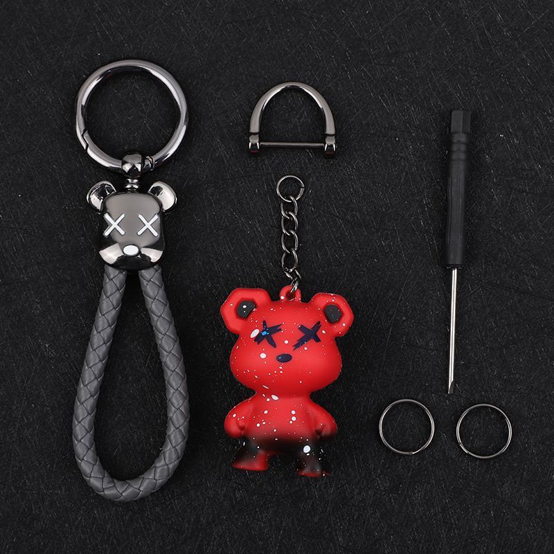 Chameleon Bear Keychain Braided Rope Car Keychain Female Cartoon Bear Creative Couple Exquisite Bag Pendant_autovado.com