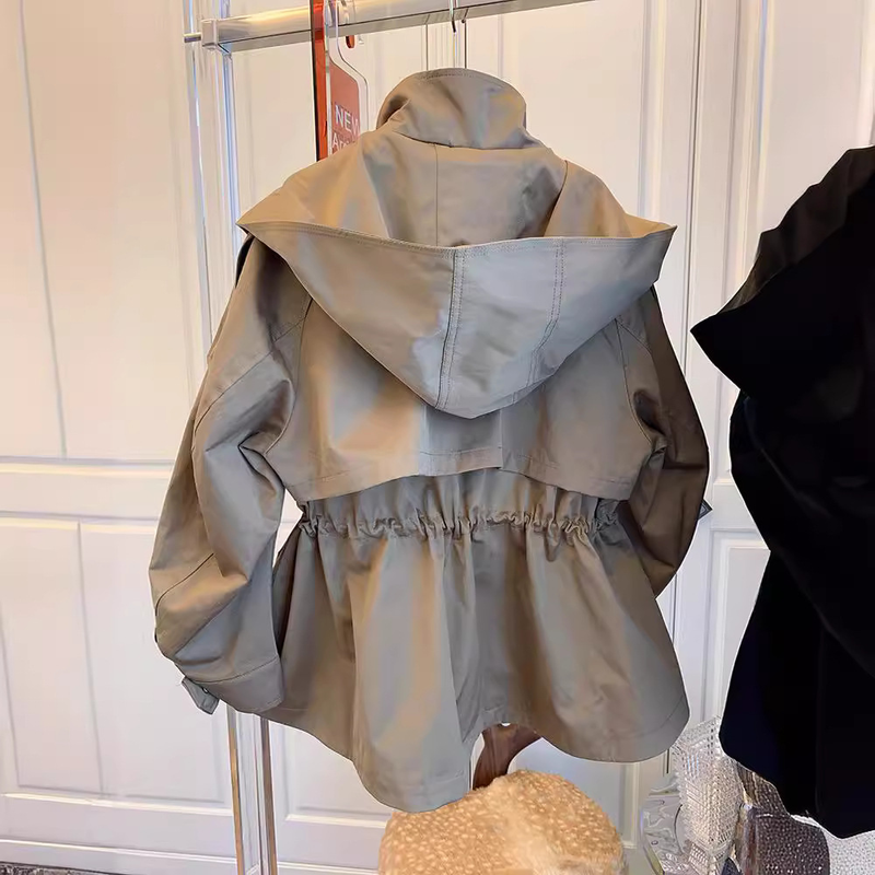 Women's casual drawstring waist tooling trench coat coat female spring and autumn short_autovado.com
