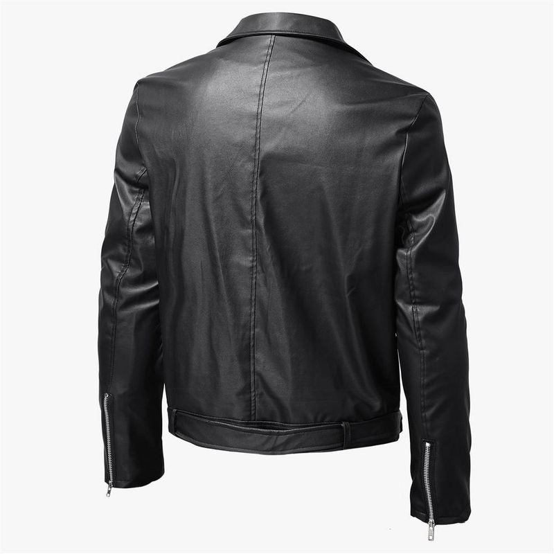 Men's PU Leather Jacket Men's Stand Collar Punk Motorcycle Leather Jacket_autovado.com