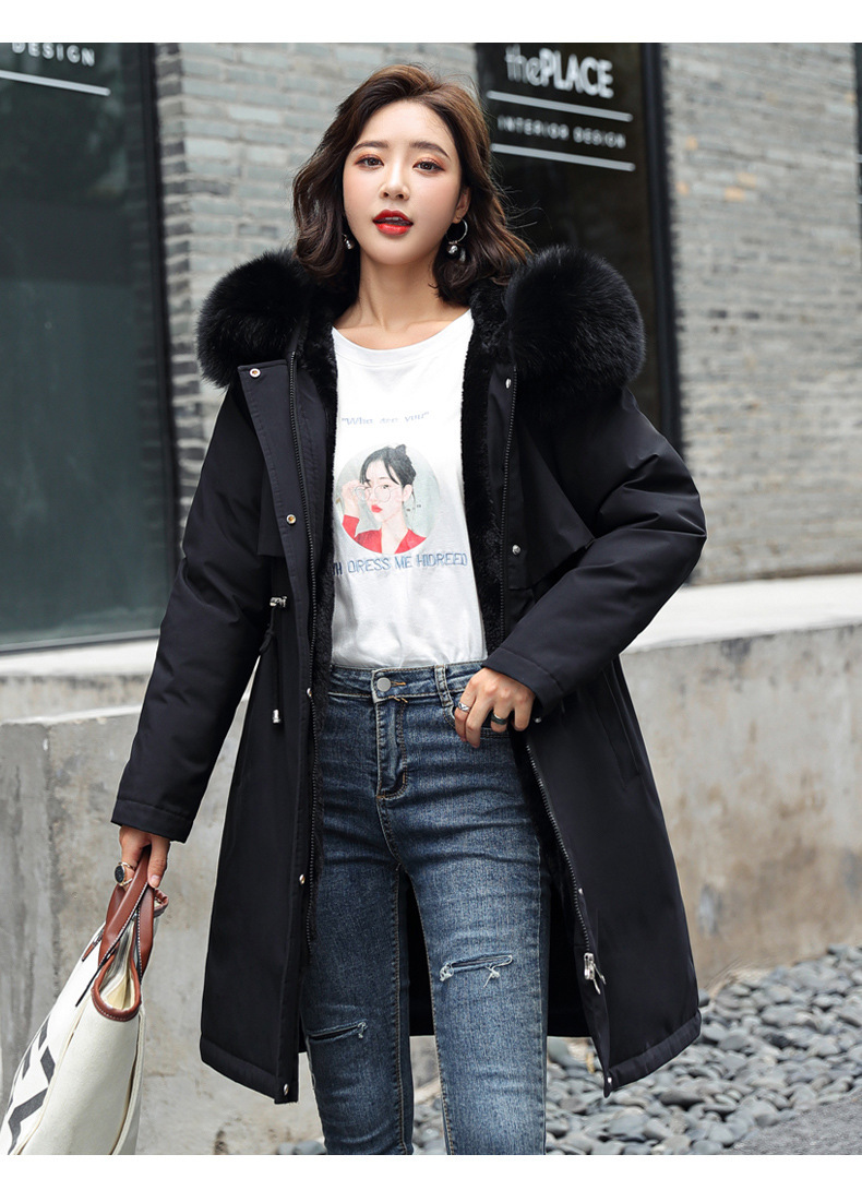 Women's Clothing winter new cotton coat women medium and long large fur collar plus velvet lining parka coat trendy_autovado.com