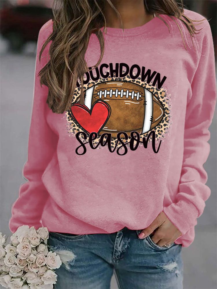 Women's Clothing Site Ready Stock Simple Pullover Crewneck Top T shirt TouchDown Print Loose Sweatshirt_autovado.com