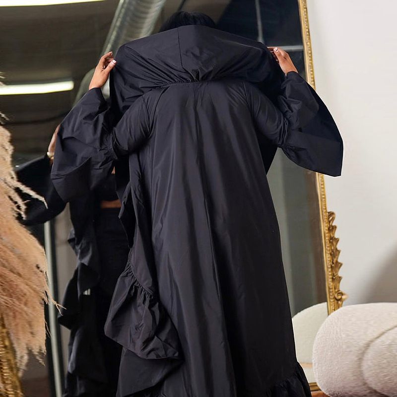 Women's Clothing new women's long windbreaker autumn new solid color ruffled shawl coat_autovado.com