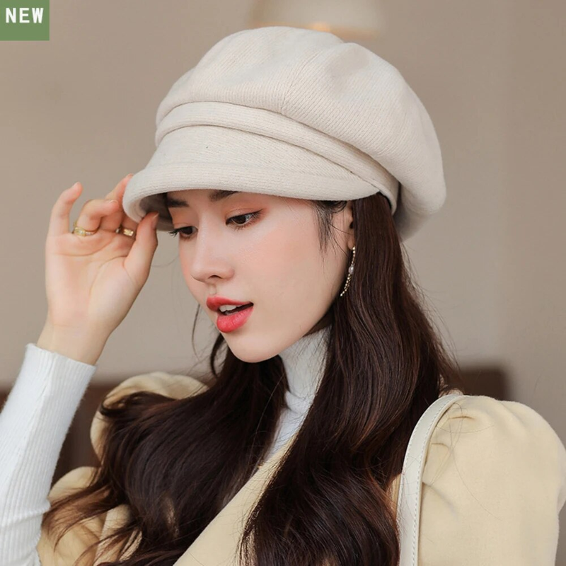 Hot Sale HT4270 Berets Women Solid Plain Autumn Winter Ladies Vintage Artist Painter Beret Hat Female Roll Brim Octagonal Cap_autovado.com
