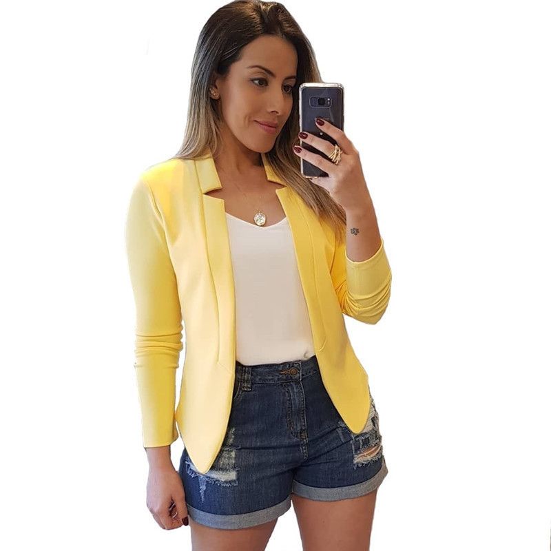 Women's Clothing solid color casual professional small suit jacket tops women's clothing_autovado.com