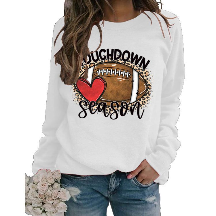Women's Clothing Site Ready Stock Simple Pullover Crewneck Top T shirt TouchDown Print Loose Sweatshirt_autovado.com