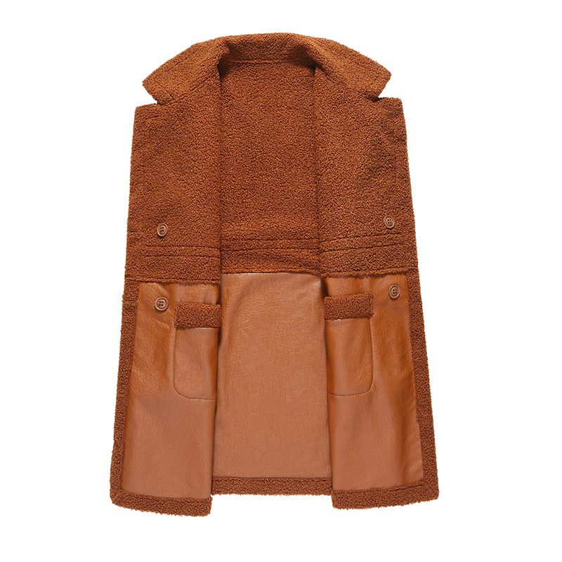 Women's fashion fur one with velvet thick suit collar wear loose plus fat plus leather coat on both sides_autovado.com